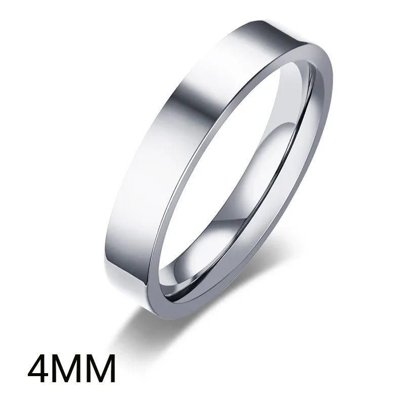 2mm 4mm 6mm 8mm Stainless Steel Wedding Ring for Women Flat Finger Rings Fashion Bijoux Femme Engagement Jewelry