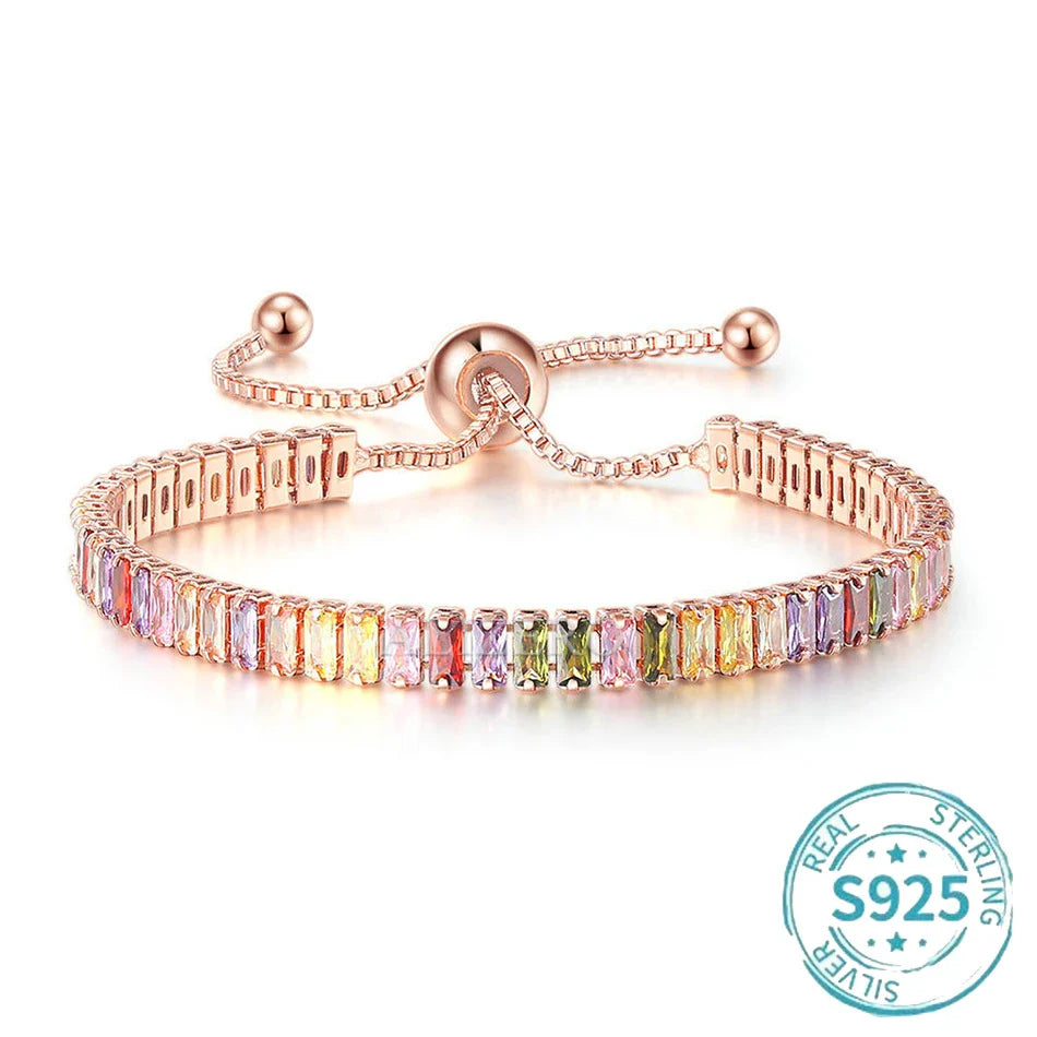 ALIZERO S925 Sterling Silver Bracelet Original Multicolor Zirconia Tennis Bracelets For Women Fashion Luxury Charm Jewelry