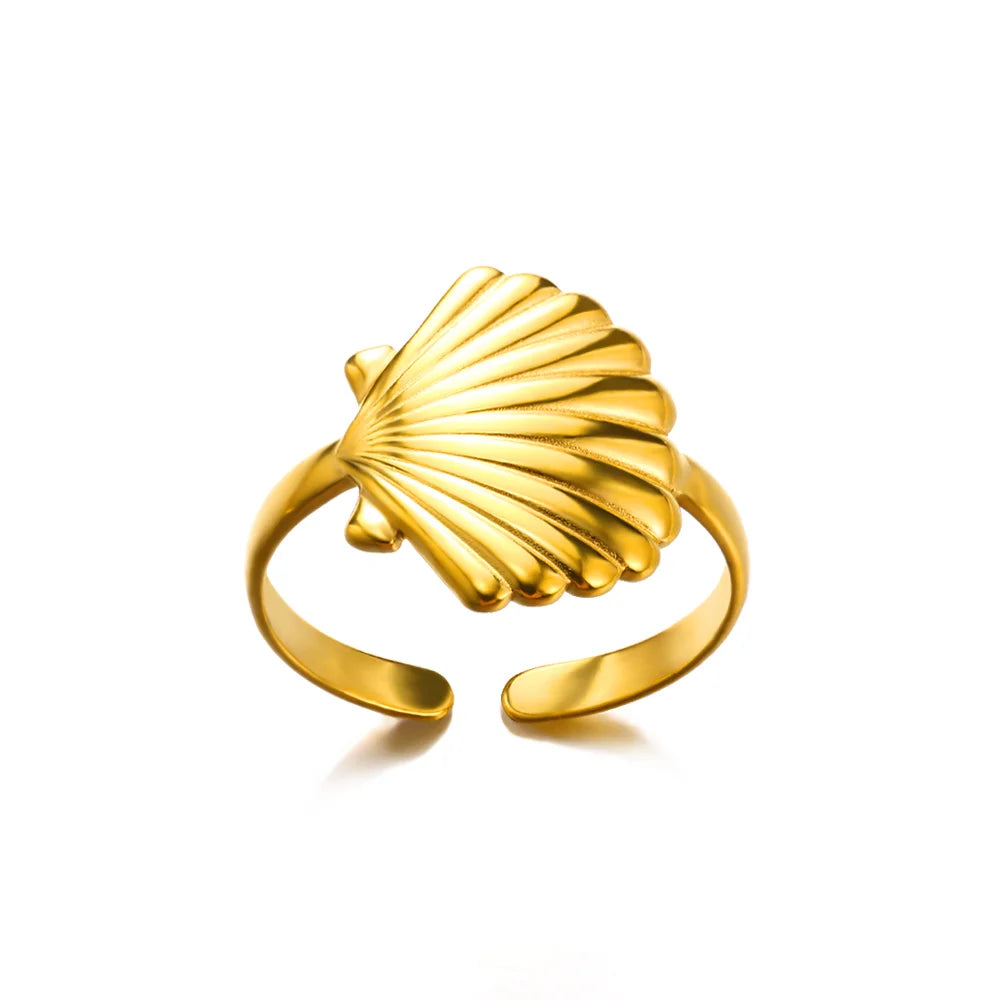 316L Stainless Steel Starfish Shell Rings for Women Gold Color Open Finger Ring Femme Trendy Summer Vacation Ocean Jewelry Gift