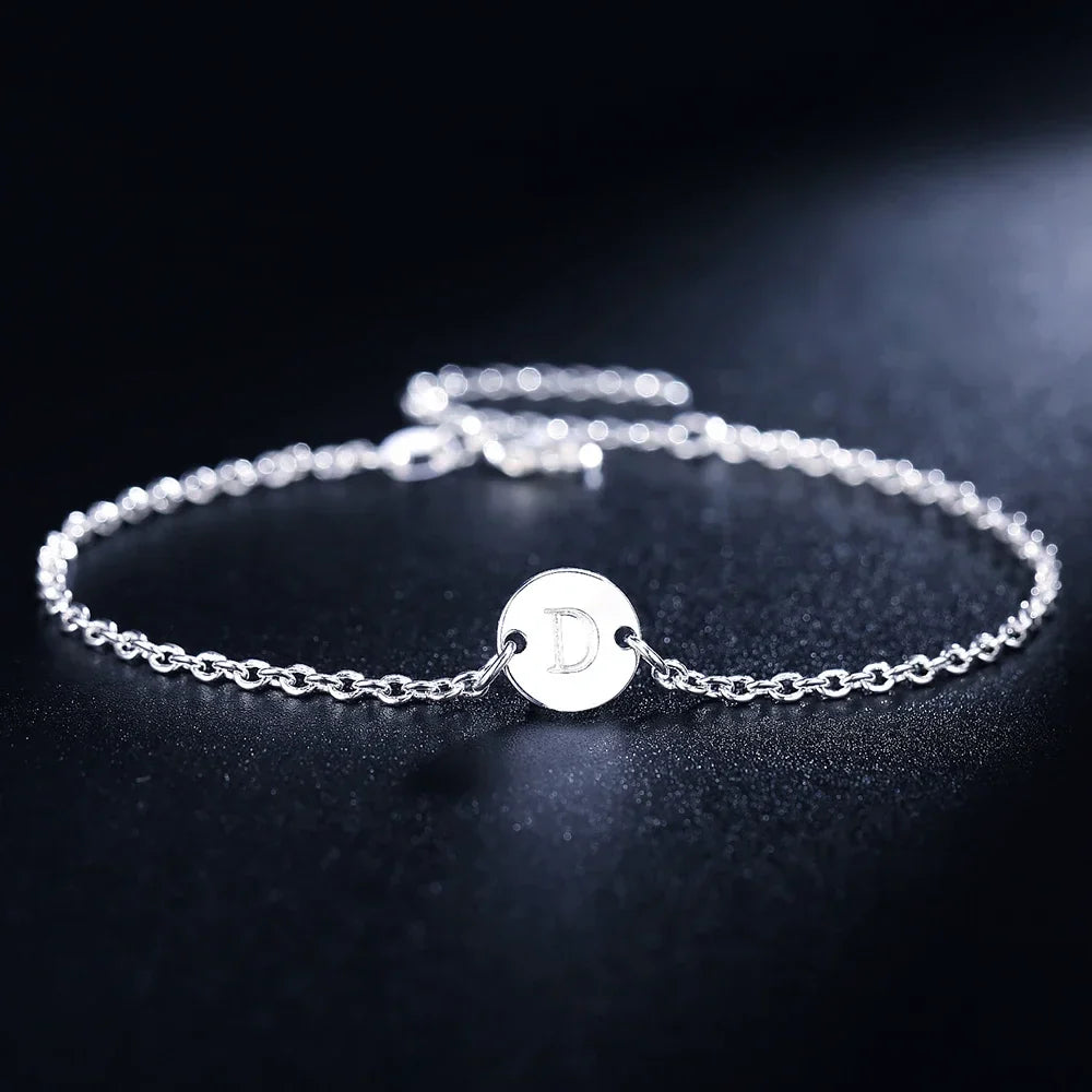 New trend 925 sterling Silver 26 letter cards Chain Bracelets for Women Fashion wedding Party fine Jewelry Christmas Gifts