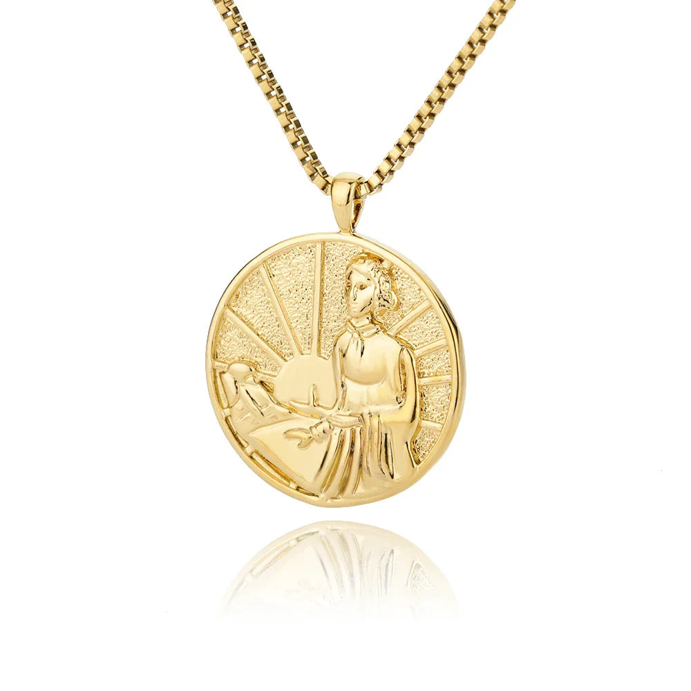 Aesthetic Athena Goddess Coin Necklace For Women Stainless Steel Vintage Charm Choker Necklace Jewelry collier femme