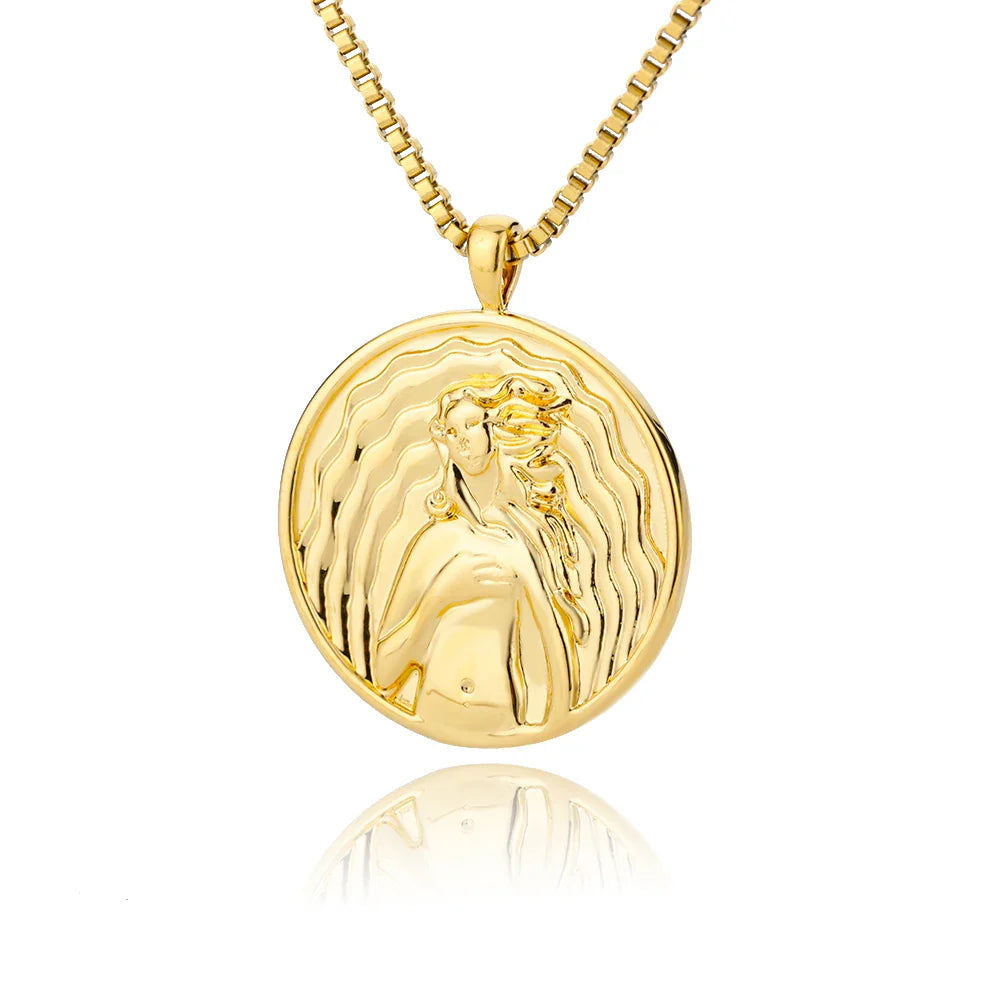 Aesthetic Athena Goddess Coin Necklace For Women Stainless Steel Vintage Charm Choker Necklace Jewelry collier femme