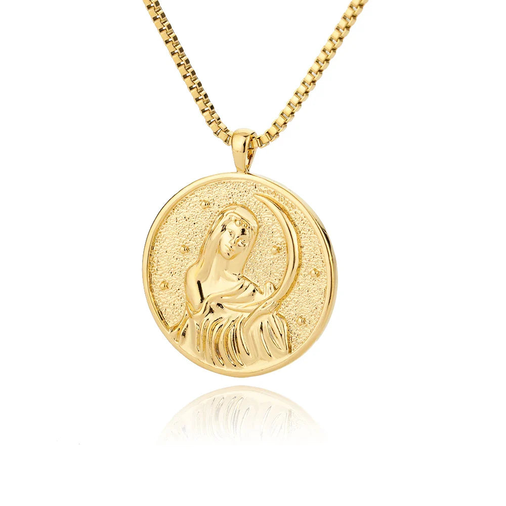 Aesthetic Athena Goddess Coin Necklace For Women Stainless Steel Vintage Charm Choker Necklace Jewelry collier femme
