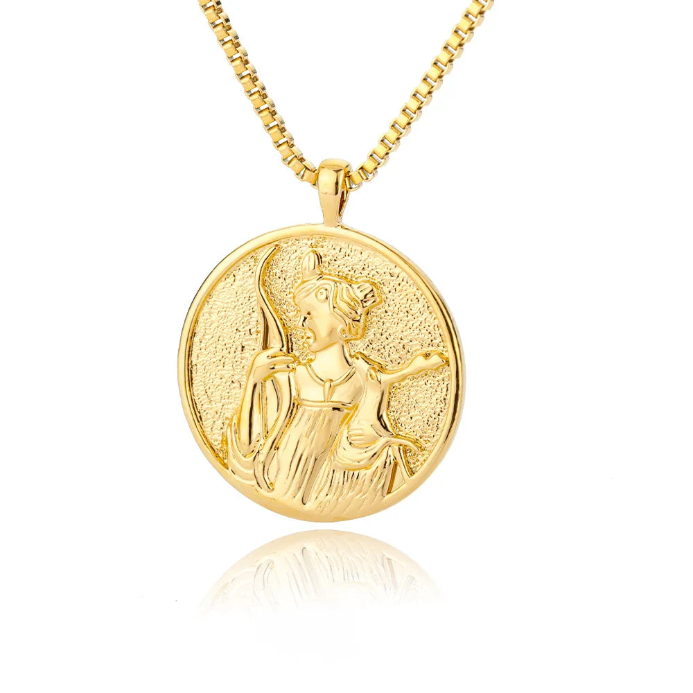 Aesthetic Athena Goddess Coin Necklace For Women Stainless Steel Vintage Charm Choker Necklace Jewelry collier femme