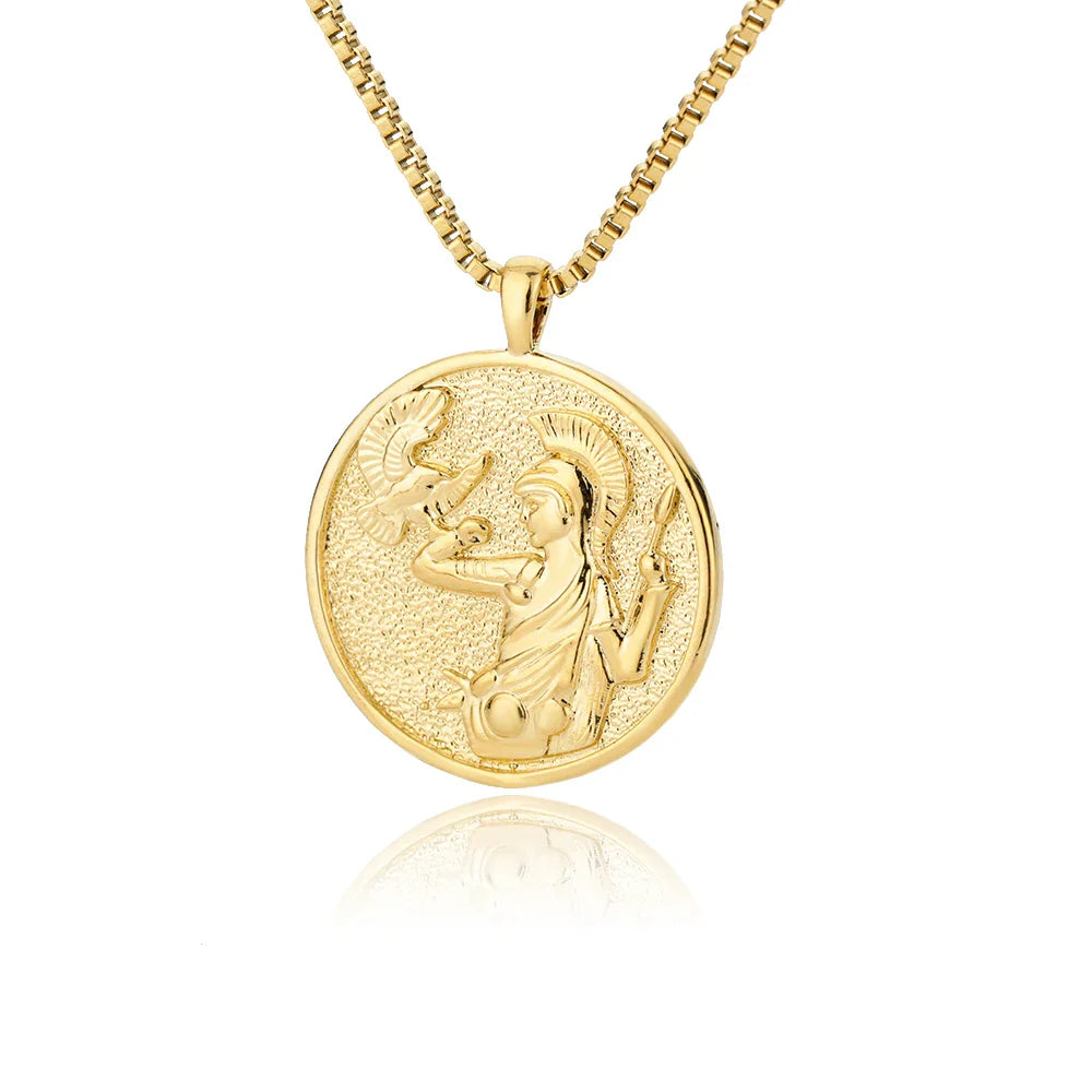 Aesthetic Athena Goddess Coin Necklace For Women Stainless Steel Vintage Charm Choker Necklace Jewelry collier femme