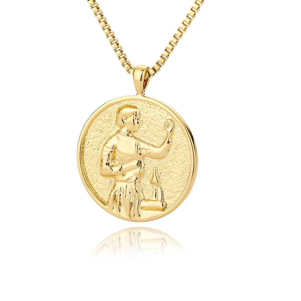Aesthetic Athena Goddess Coin Necklace For Women Stainless Steel Vintage Charm Choker Necklace Jewelry collier femme