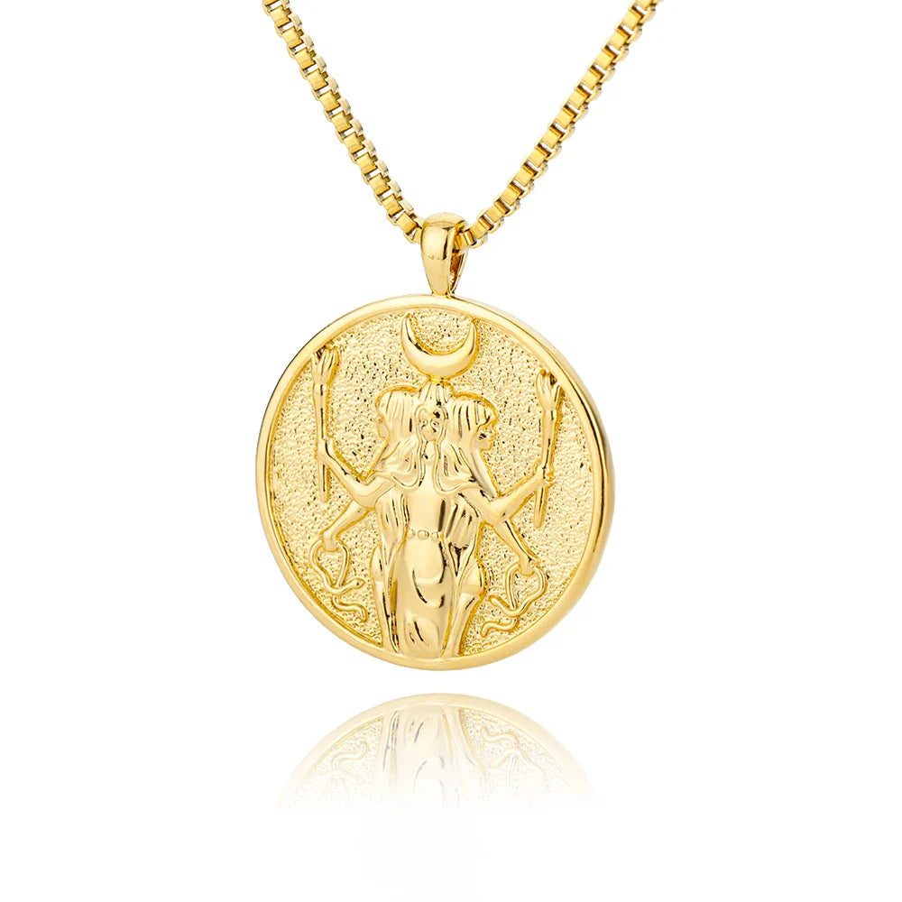 Aesthetic Athena Goddess Coin Necklace For Women Stainless Steel Vintage Charm Choker Necklace Jewelry collier femme
