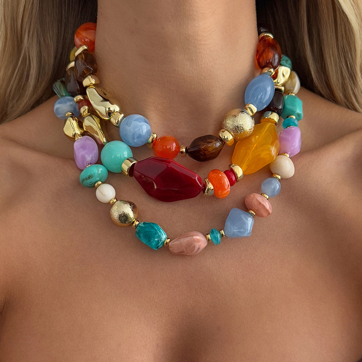 Bohemian Colorful Resin Bead Necklace Collection