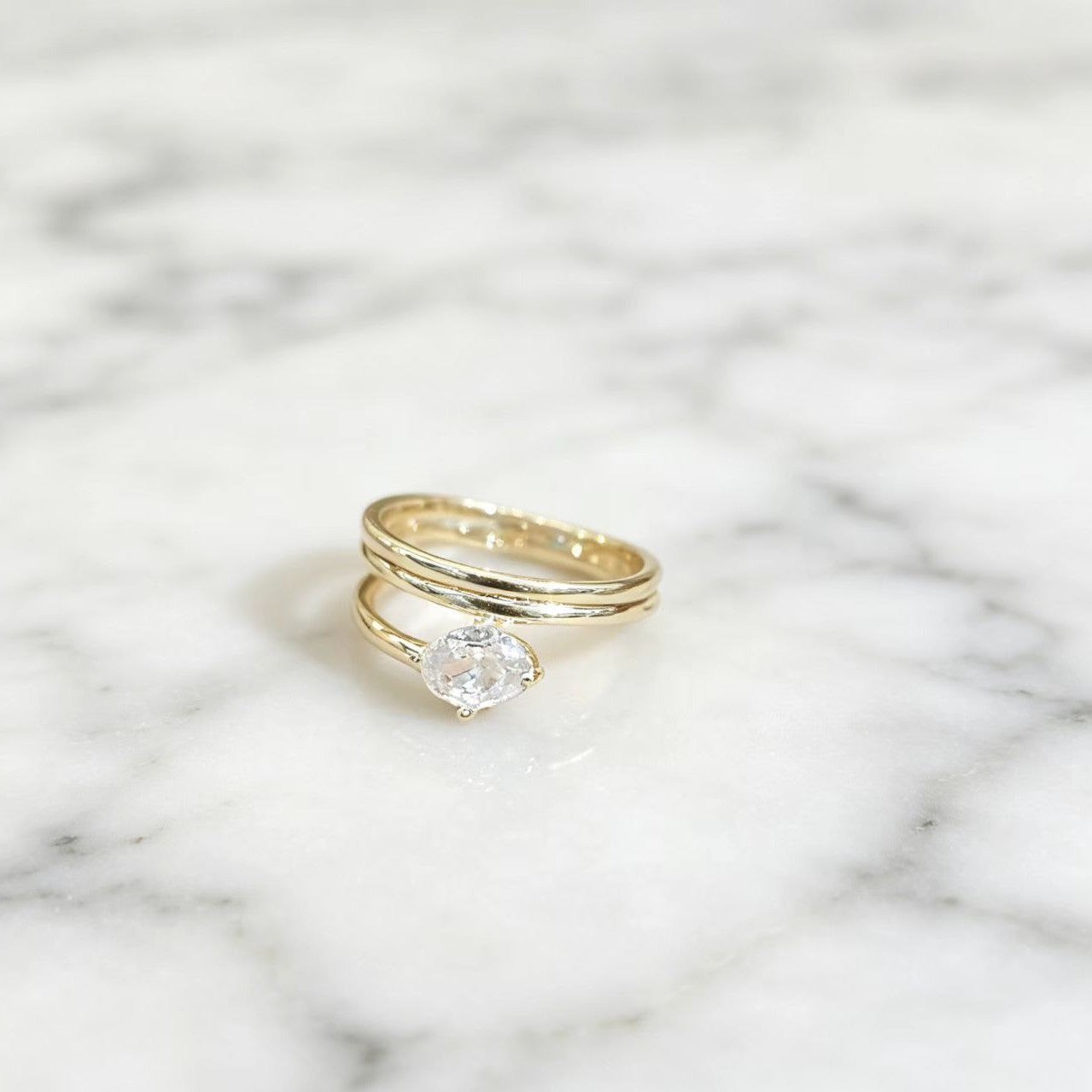 Simple, Versatile, Asymmetrical Zircon-studded Ring For Women