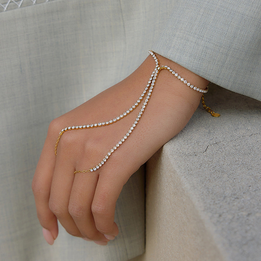 Rhinestone Hand Chain and Ring Bracelet Set
