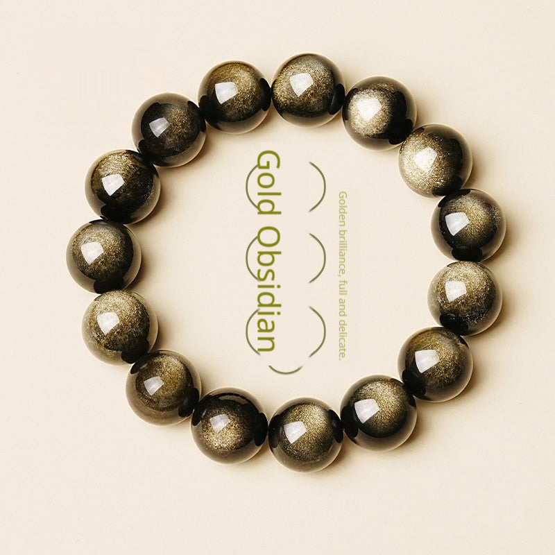 Natural Black Gold Obsidian Plain-Loop Bracelet