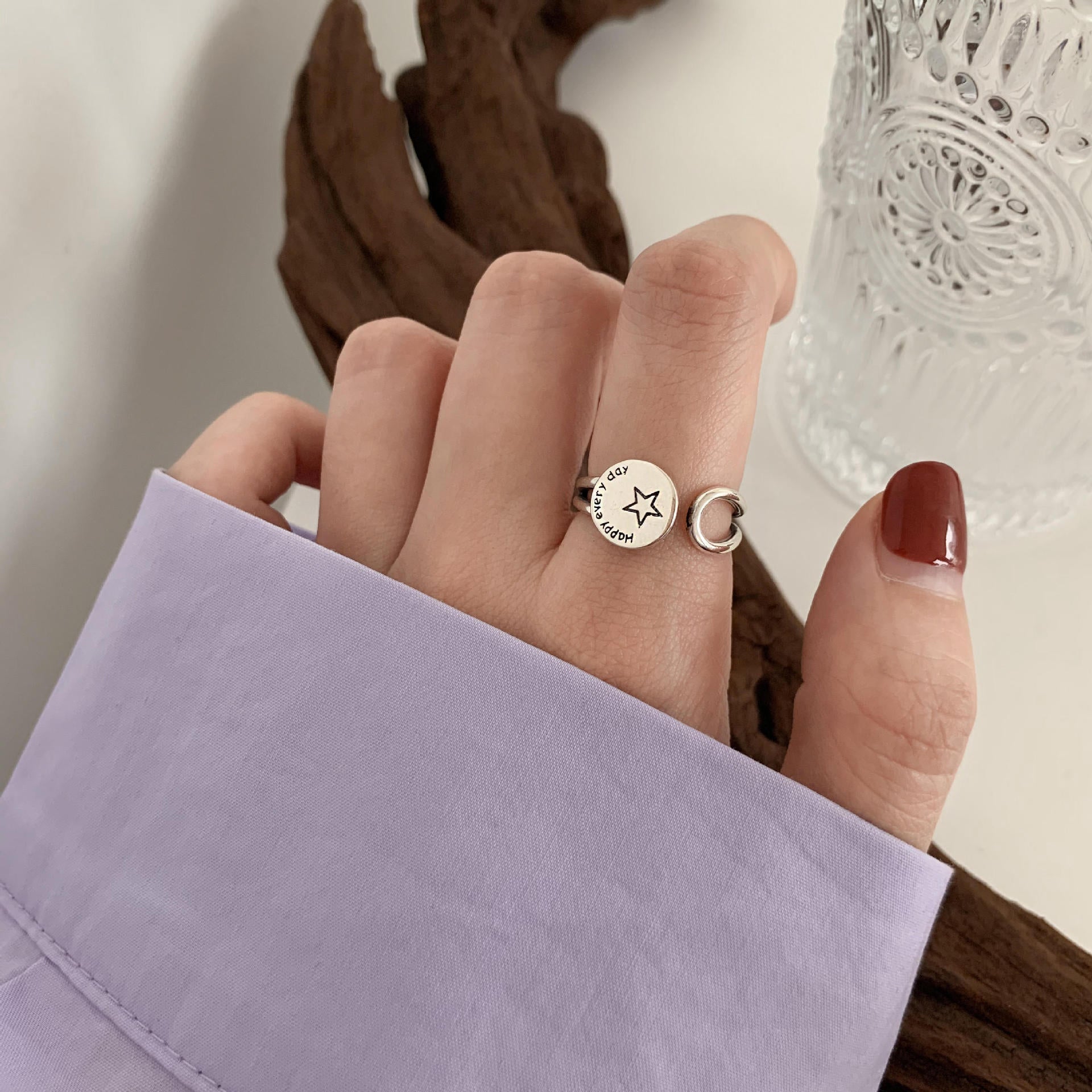 925 Sterling Silver Twisted Chain Open Ring For Women, Vintage Korean Style Adjustable Non Tarnish Jewelry