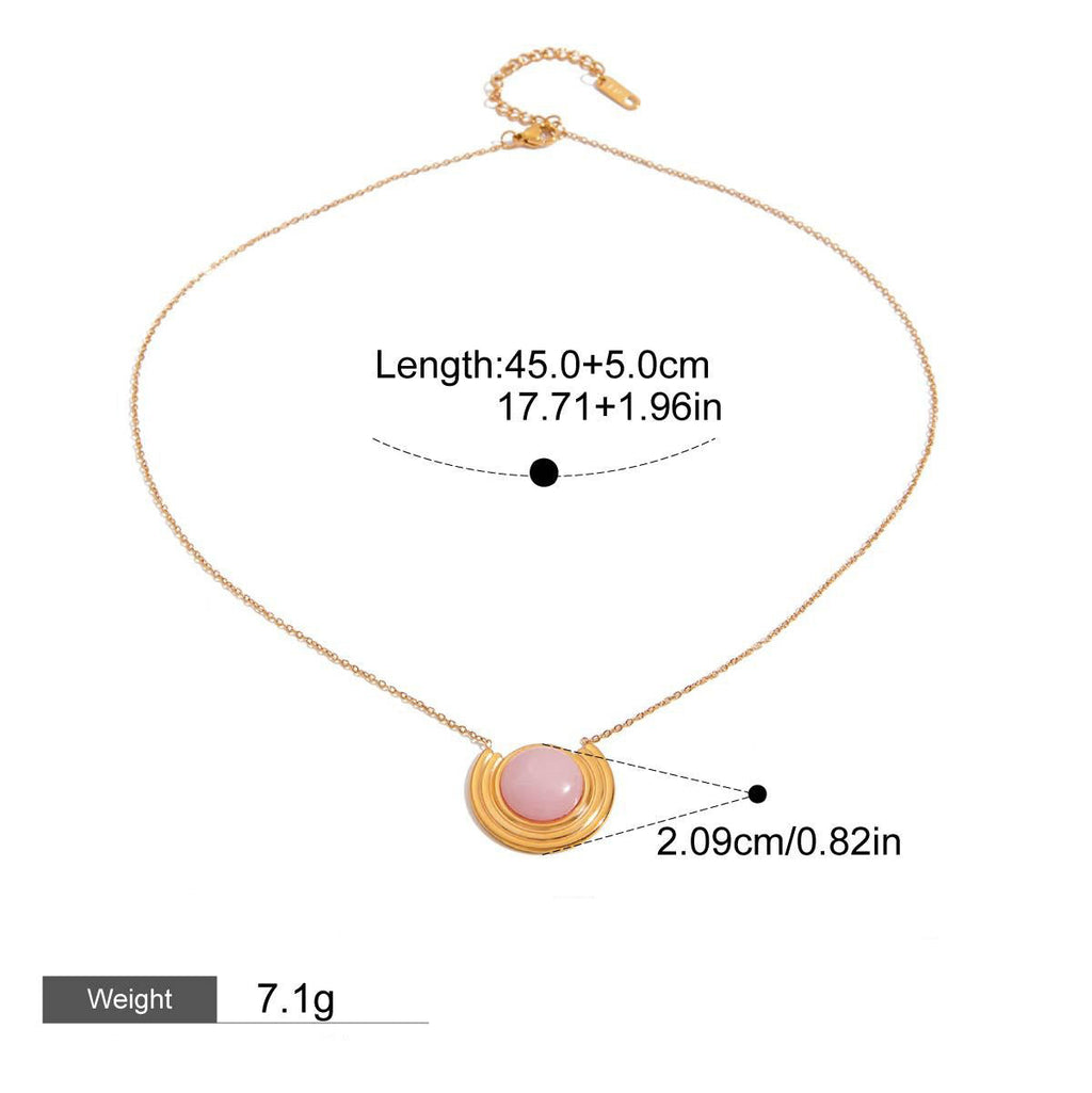 18K gold geometric inlaid gemstone with texture design classic fashion necklace