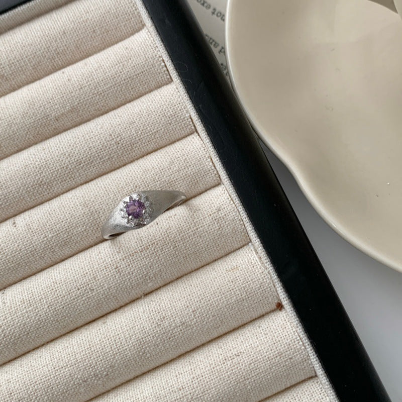 Brushed Round Stone Color Gem Open Ring For Women, Luxury Ins Style Niche Design, High-End Adjustable Index Finger Ring, Multi-color Options