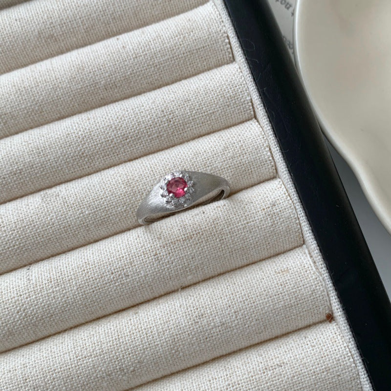Brushed Round Stone Color Gem Open Ring For Women, Luxury Ins Style Niche Design, High-End Adjustable Index Finger Ring, Multi-color Options