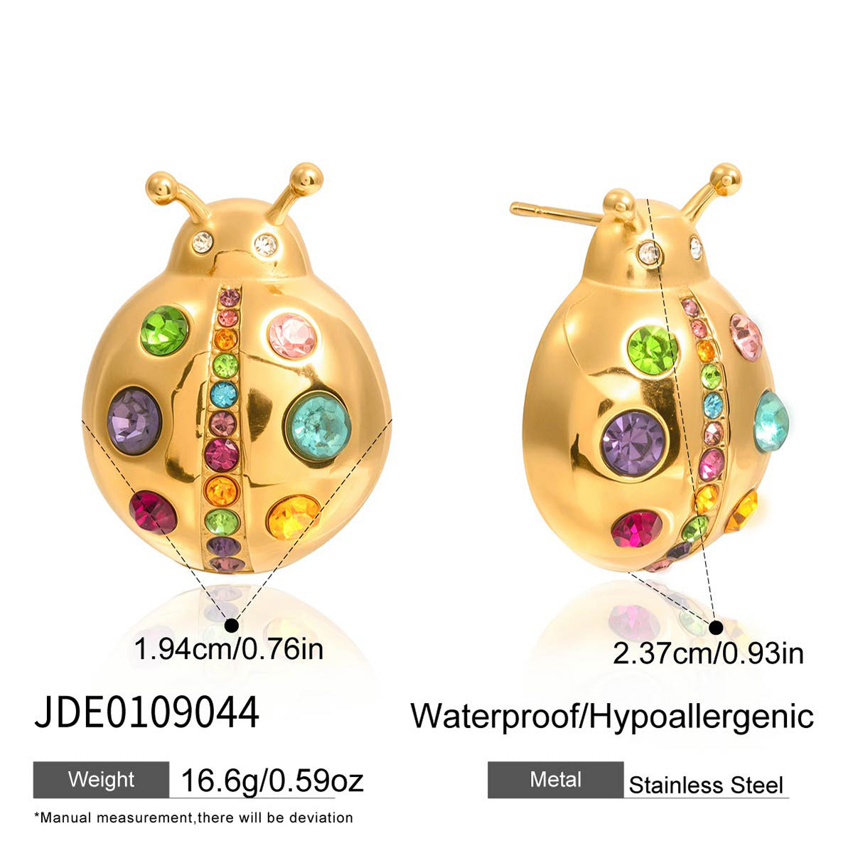 Colorful Zircon Ladybug Stud Earrings