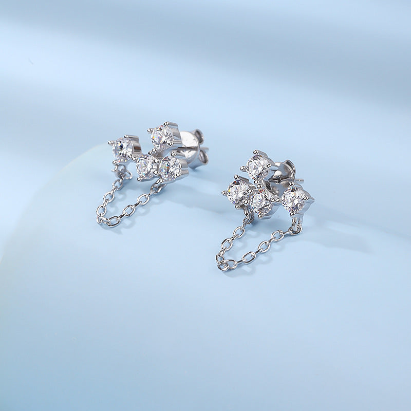 S925 Silver Asymmetric Multicolor Zircon Tassel Drop Earrings, Women Unique Versatile Dangle Jewelry