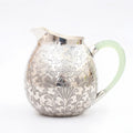 Pure 999 Fine Silver Elegant Ornate Silver Floral Engraved Pitcher Featuring a Delicate Pale Green Handle - Handicraft