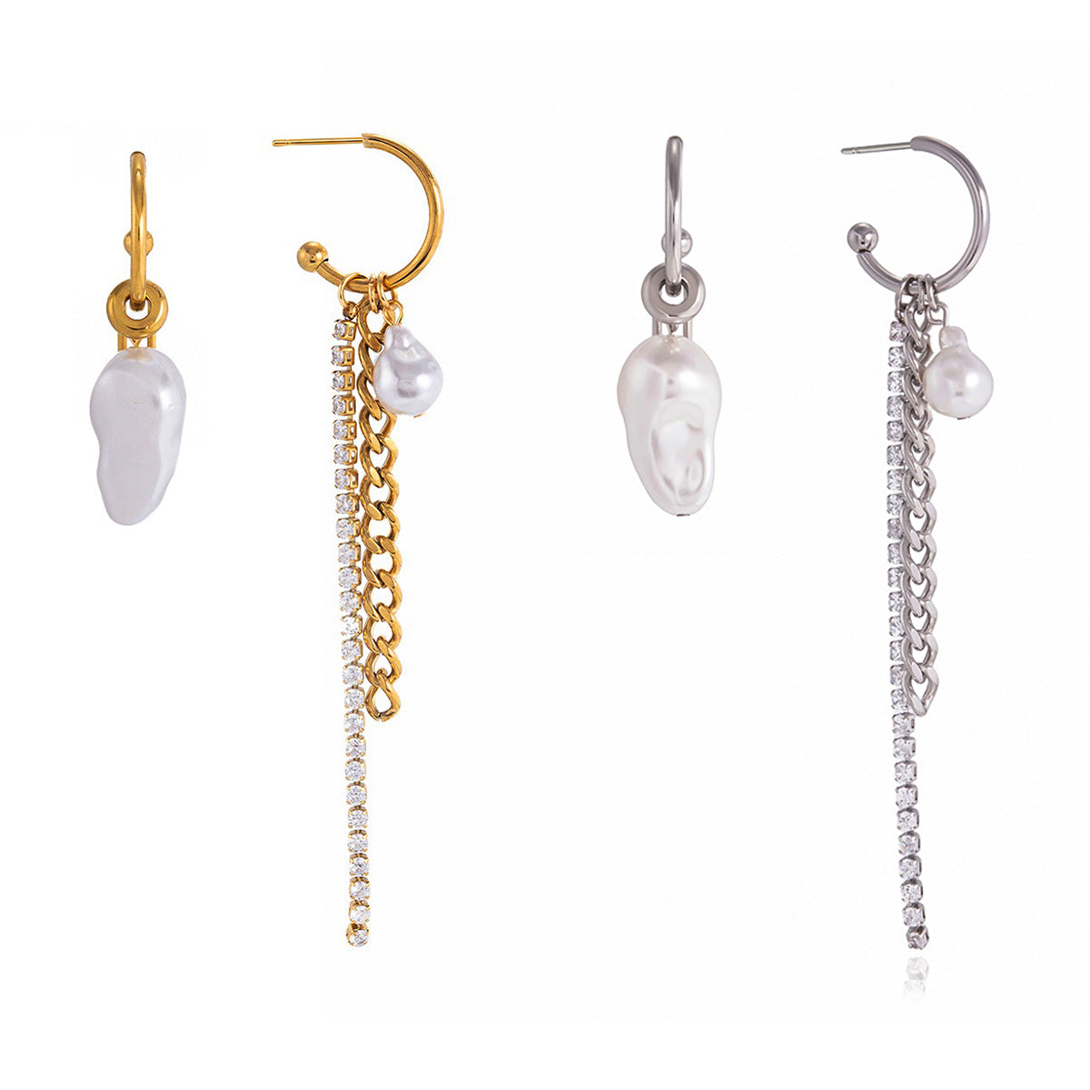 Pearl Tassel Stainless Steel Earrings