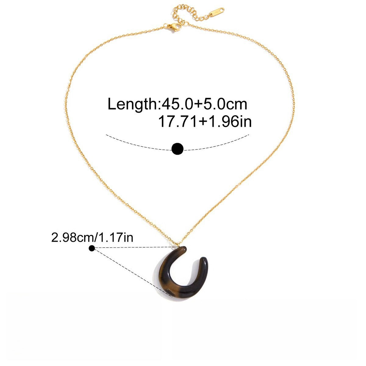18K Stainless Steel Horseshoe U-shaped Tiger's Eye and Malachite Pendant Necklace