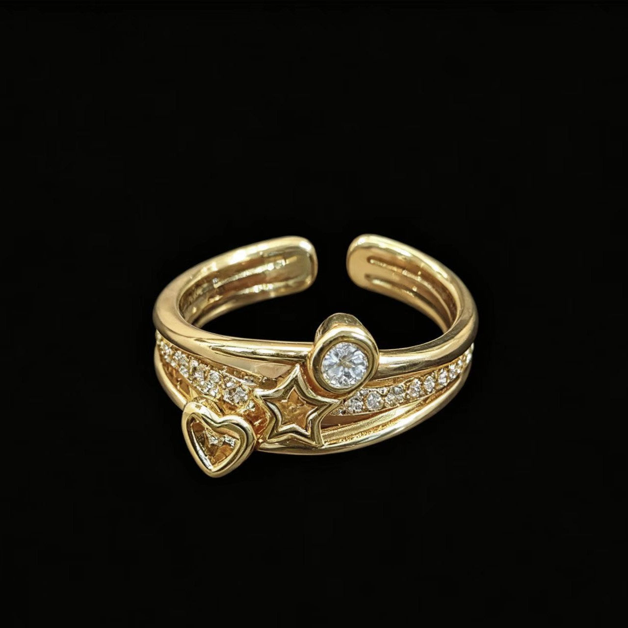 Womens Geometric Line And Polka-dot Diamond-studded Ring