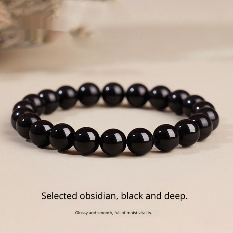 Natural Black Gold Obsidian Plain-Loop Bracelet