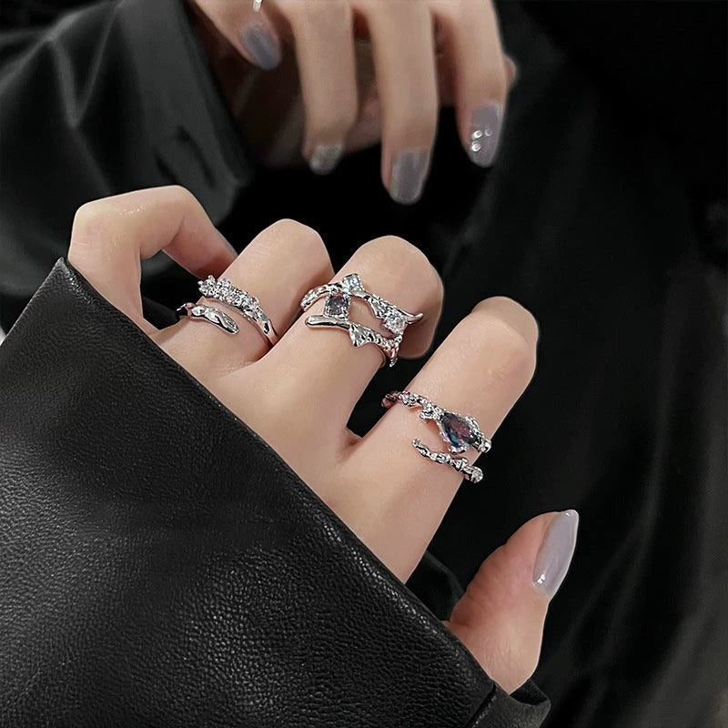 INS Minimalist Irregular Gradient Gem Ring, High-End Niche Design For Women