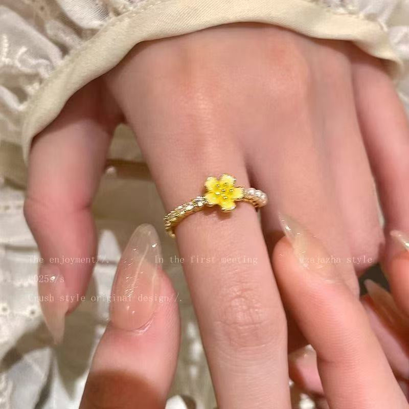 Bohemian Spring Flower Open Ring For Women, Enamel High-End Fashion Index Finger Ring