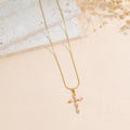 Stainless Steel Cross Pendant Necklace With Colored Zircon Snake Bone Chain