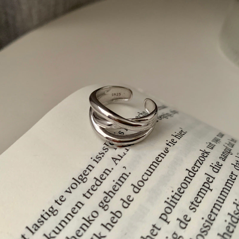 925 Silver Vintage Twisted Chain Open Ring, Adjustable Minimalist Statement Ring For Women, Fashion Jewelry