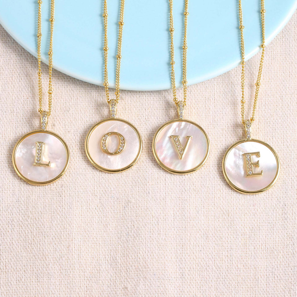 Gold Shell Initial Pendant Charm Collection