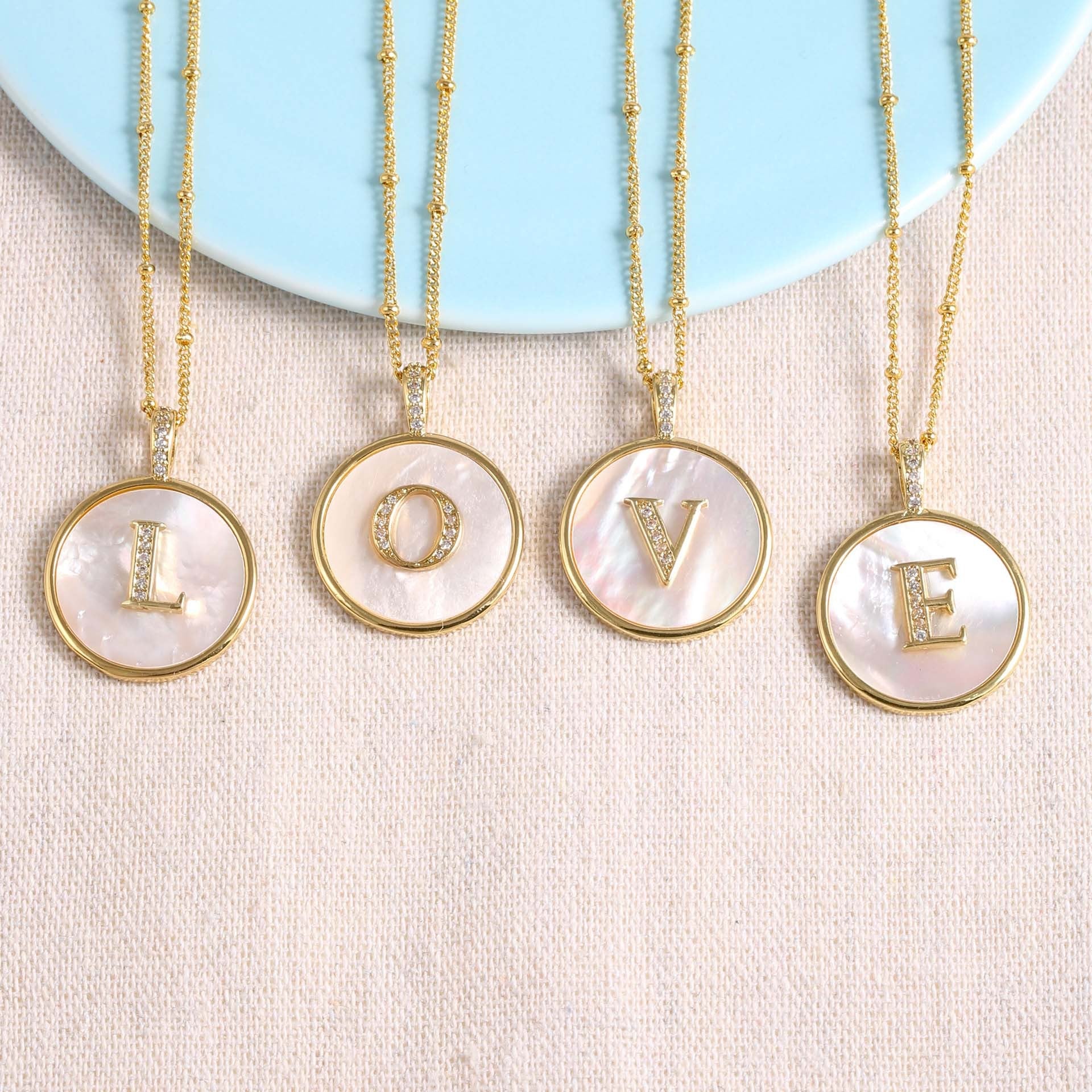 Gold Shell Initial Pendant Charm Collection