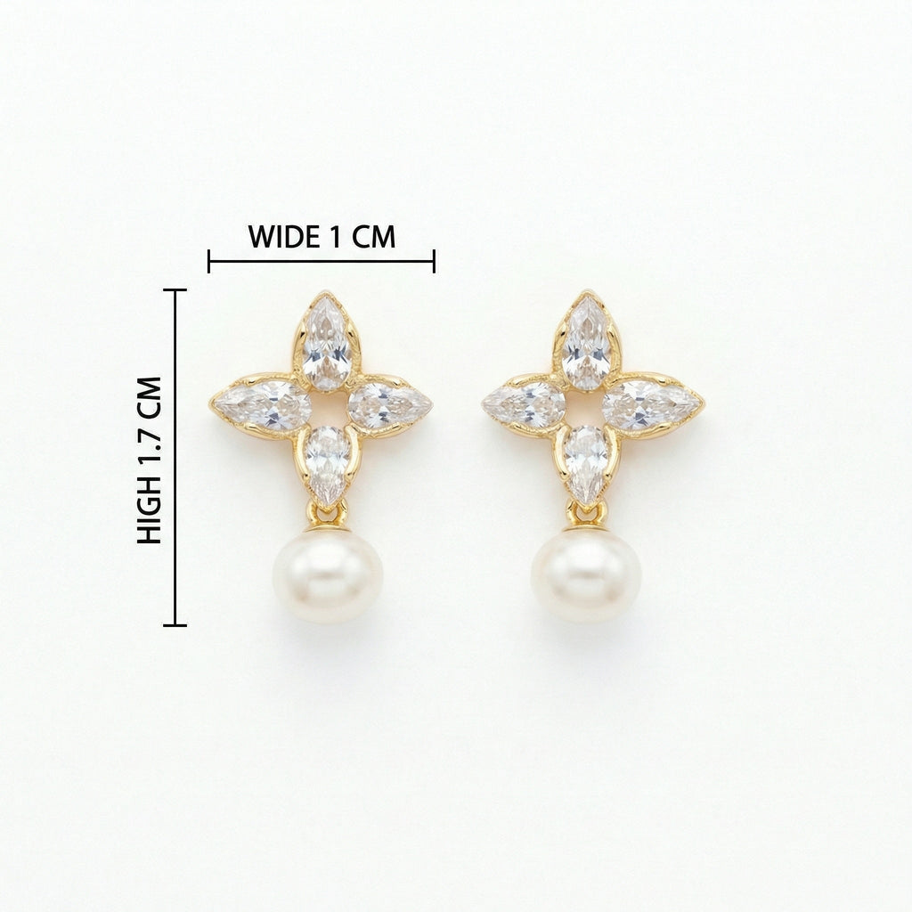 925 Sterling Silver Elegant Marquise Floral Drop Earrings with Radiant White Pearls