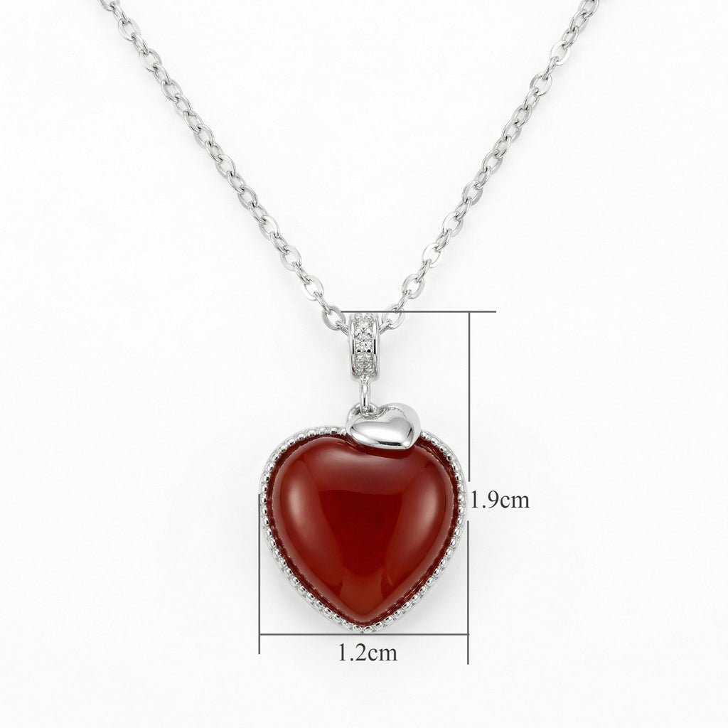 925 Sterling Silver Elegant Sterling Silver Heart Necklace with Vibrant Red Gemstone Pendant