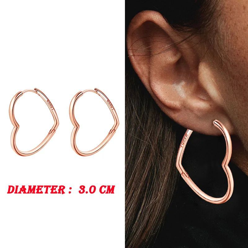 925 Sterling Silver Simple Earrings Rose Gold Double Hoop Ea
