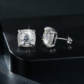 S925 Sterling Silver 8x8mm Cushion Cut Moissanite Stud Earrings  Platinum Plated Halo Setting With GRA Certificate Luxury Jewelry Gift Box Set For Women