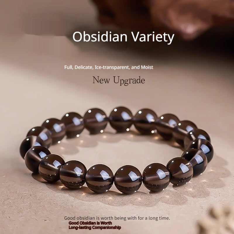 Natural Black Gold Obsidian Plain-Loop Bracelet