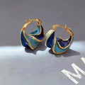 French Vintage Earrings With Spiral Texture. Exquisite Enamel & Oil Drip Craft, High-end Vibe, Niche Style And Versatile For Daily Wear.