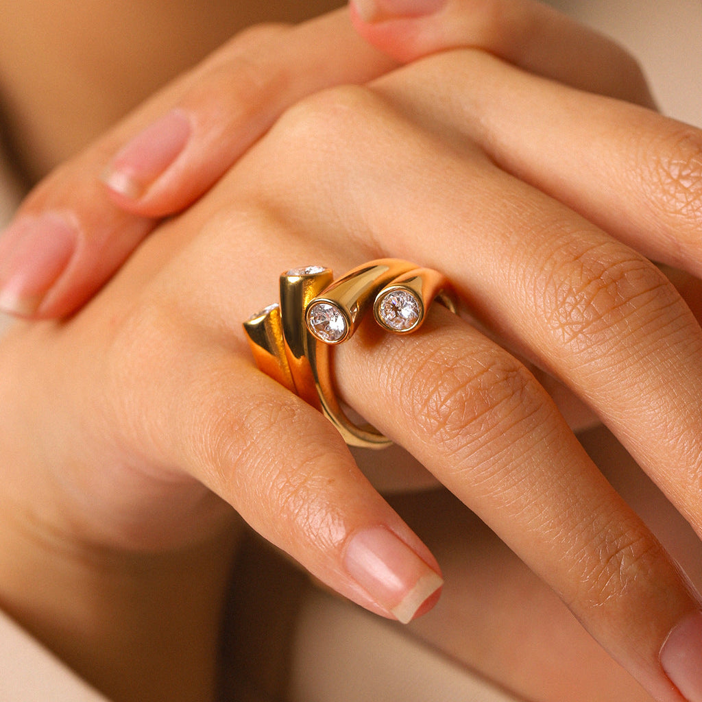 Colorfast Titanium Steel Stainless Steel Zircon Ring