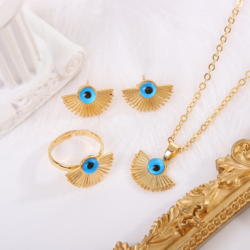 Evil Eye Fan Pendant Necklace Jewelry Set