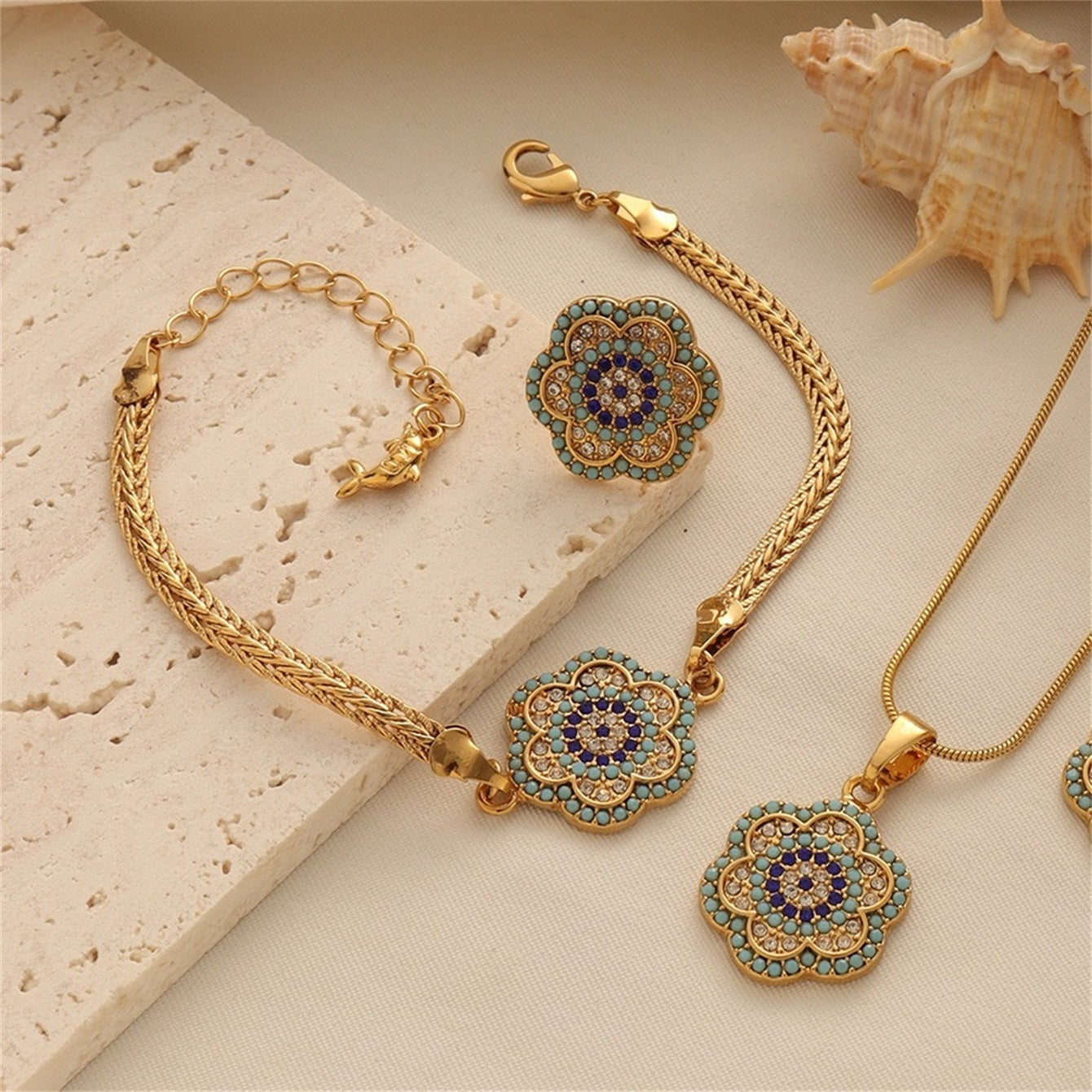 Turkish Evil Eye Flower Jewelry Set