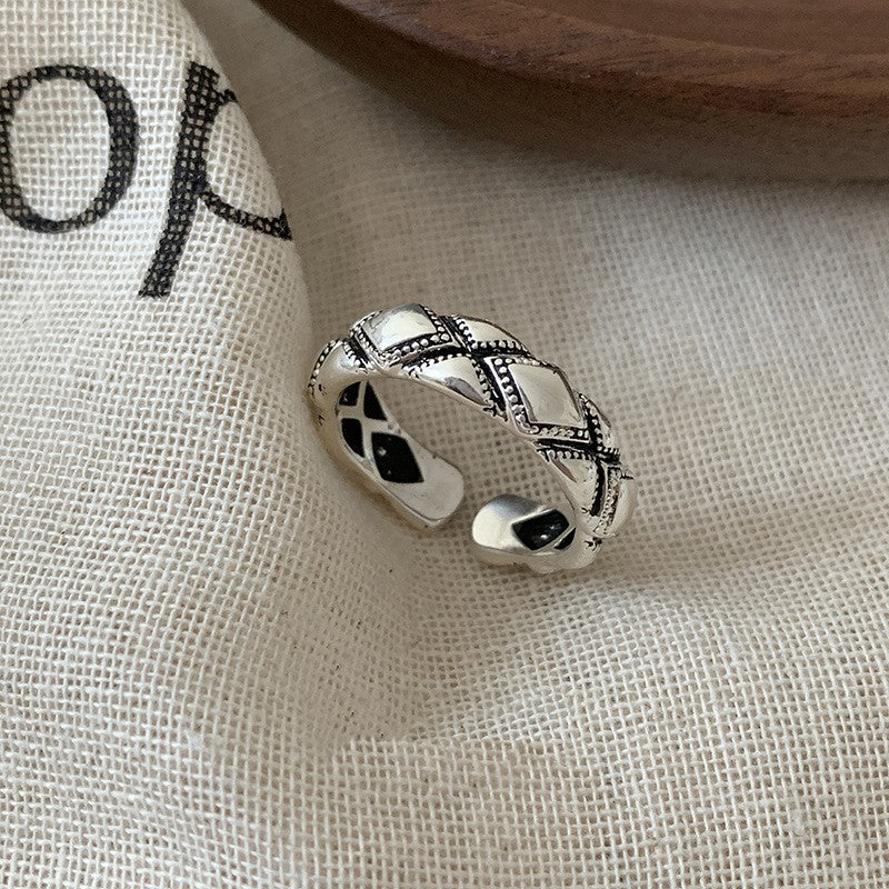 925 Sterling Silver Twisted Chain Open Ring For Women, Vintage Korean Style Adjustable Non Tarnish Jewelry