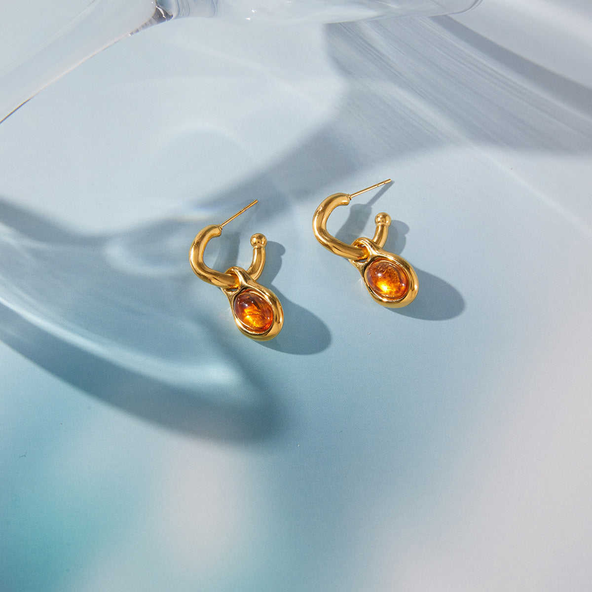 Amber Resin Geometric Drop Earrings