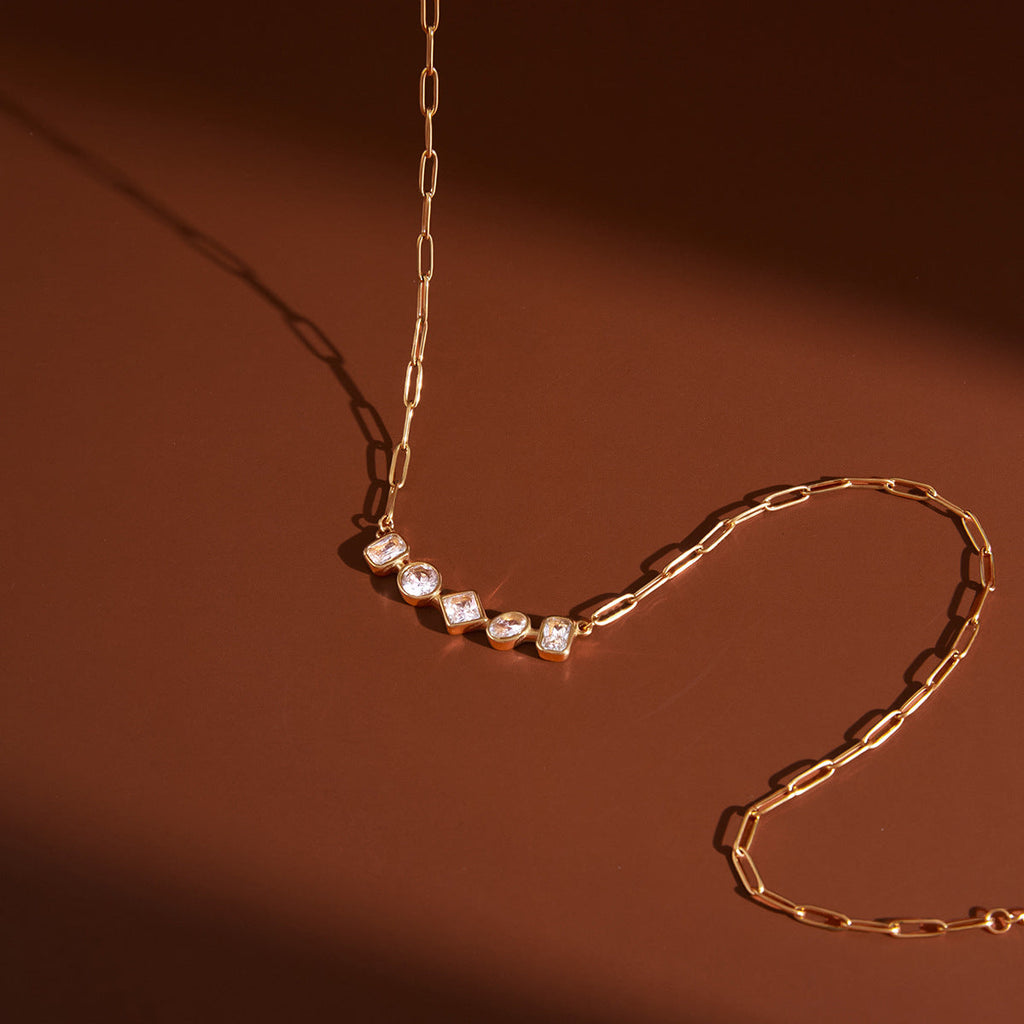 Zircon Necklace and Chain Tassel Earring Set