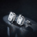 S925 Sterling Silver 8x10mm Emerald Cut Moissanite Stud Earrings  Platinum Plated Geometric Bezel With GRA Certificate Jewelry Gift Box Set