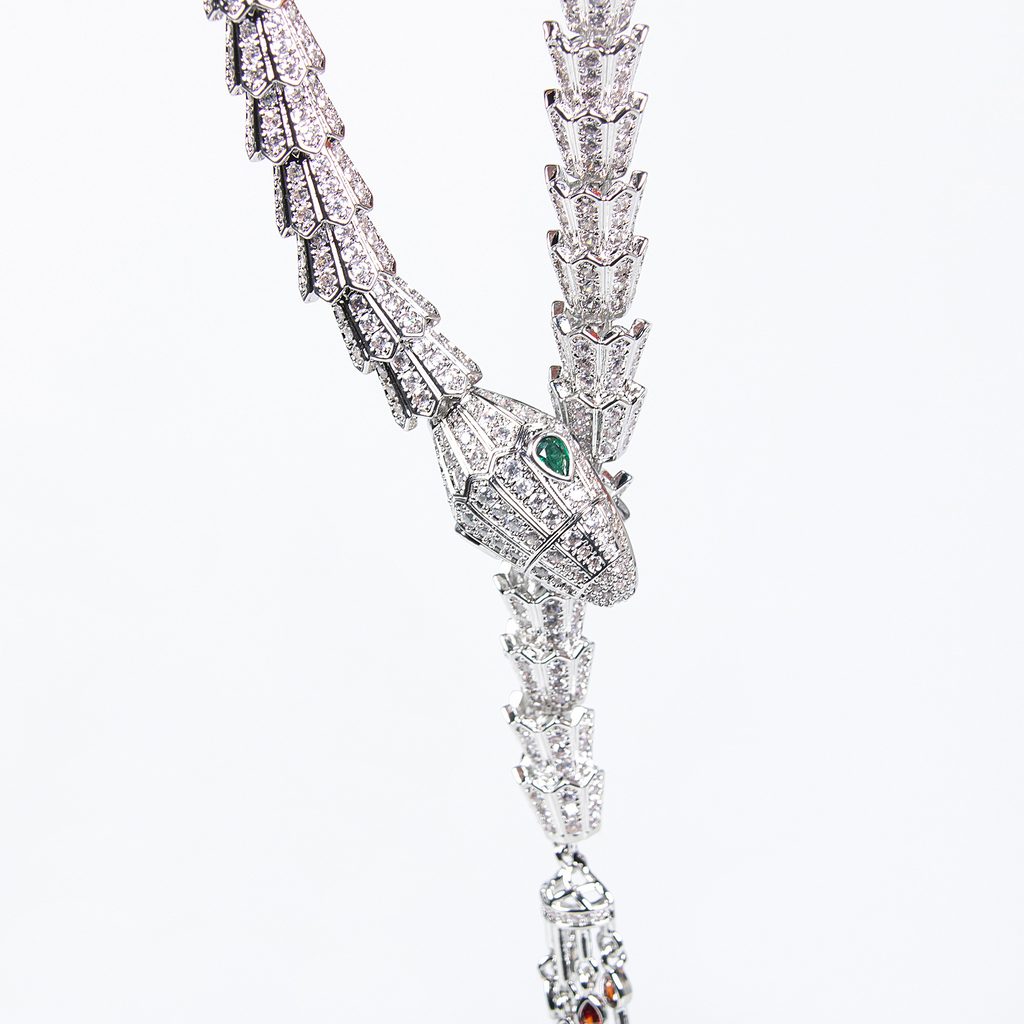 Serpentine Teardrop Tassel Zircon Earrings & Necklace Set