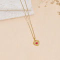 Stainless Steel Heart-shaped Drop-oil Inlaid Rhinestone Pendant Necklace