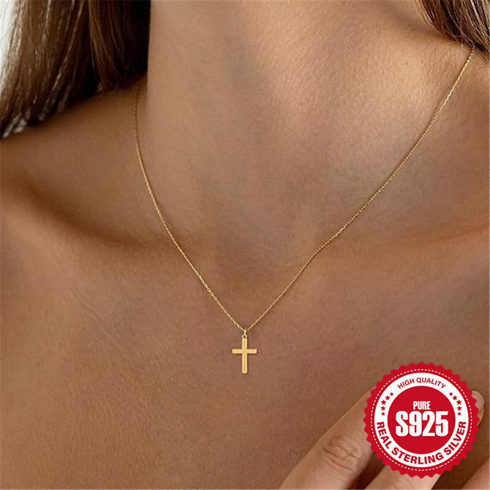 Minimalist S925 Sterling Silver Instagram-Style Scenic Surface Classic Cross