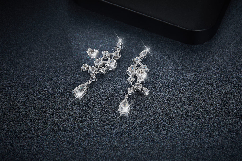 S925 Sterling Silver Pear Cut Moissanite Crawler Earrings  5x8mm Teardrop Climber Dangle With GRA Certificate Platinum Plated Jewelry Gift Box Set
