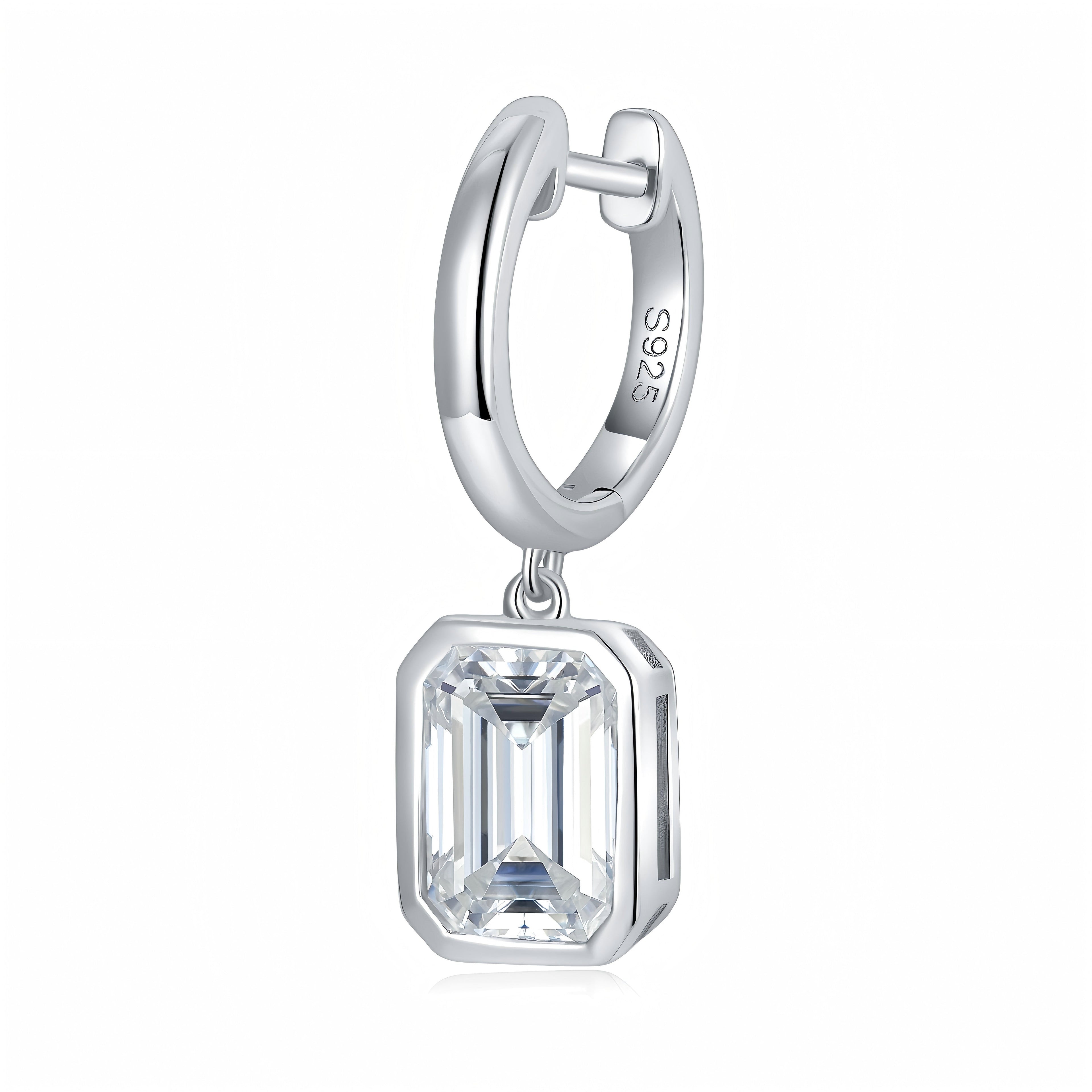 S925 Sterling Silver Emerald Cut Moissanite Dangle Earrings  6x8mm Huggie Hoop Drop Earrings Platinum Plated Jewelry Gift Box Set